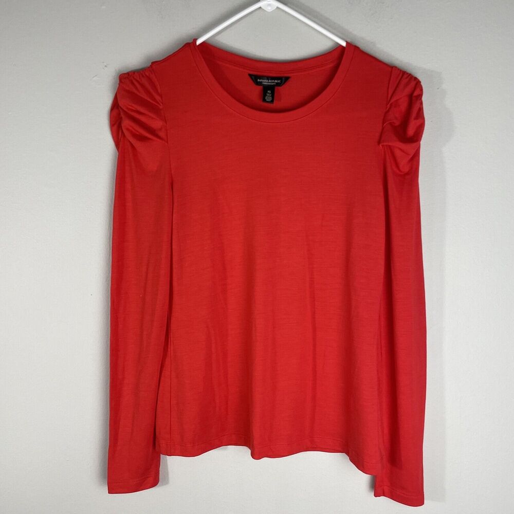 Banana Republic Threadsoft Top Red Long Puffy Sleeve Lightweight Womens Size XS